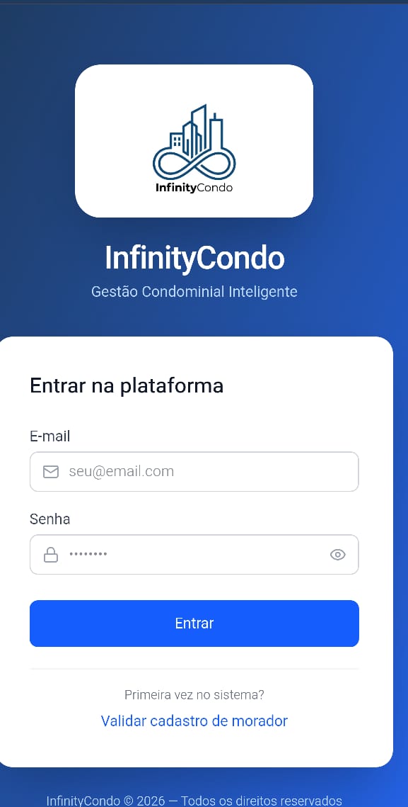 Tela de login do aplicativo InfinityCondo